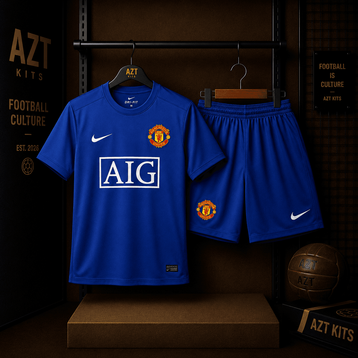 Manchester United 2007/08 Away Jersey — Blue AIG Edition