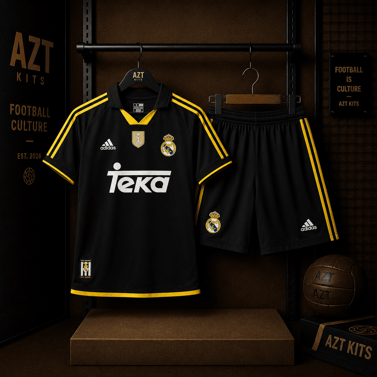 Real Madrid 1999/00 Away Jersey — Black Teka Edition