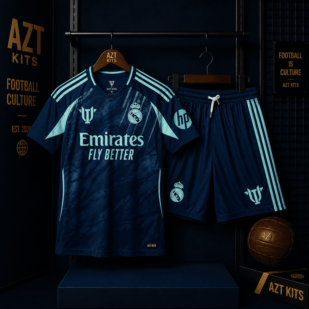 Real Madrid Concept Jersey — Navy Teal Marble Edition